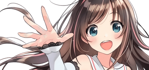 Kizuna AI the first VTuber, a 3D character with long brown hair and a pink hairband, waving at the camera.